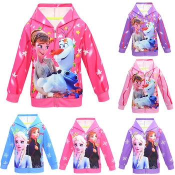 

Snow Queen 2 Anna Elsa Xuebao Printed Princess Girls Coat Jacket Spring Zipper Cardigan Hoodie Outerwear Kids Clothing E29K47