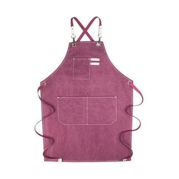 

Chef Apron Cotton Canvas Cross Back Adjustable Apron with Pockets for Women and