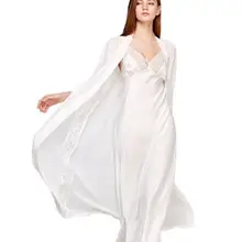 Сексуальное платье на бретельках, спальный халат, двухсекционная пижама из искусственного шелка, женские элегантные кружевные ночные рубашки Халаты с длинным рукавом T0008