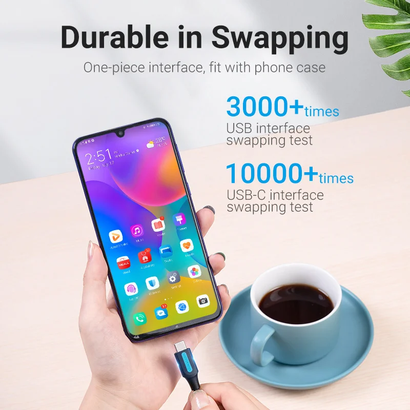Vention 3A USB 유형 C 케이블 삼성 Galaxy S10 S9 용 고속 USB 3.0 충전 케이블 Huawei P30 20 Pro USB C 데이터 충전 케이블