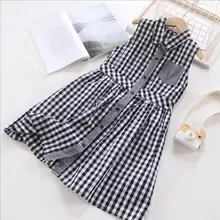 Летние платья в клетку для девочек, хлопковое детское платье-майка, милая детская одежда, платья для маленьких девочек