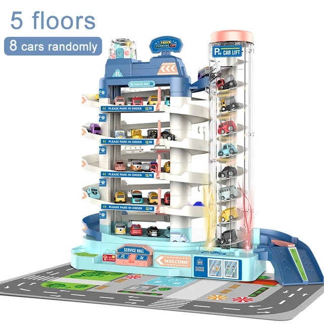 Electric Track Parking Building Car Toy Racing Rail Car Train Track Toy for Children Gifts Mechanical Adventure Brain Table Game 5F 8 random cars