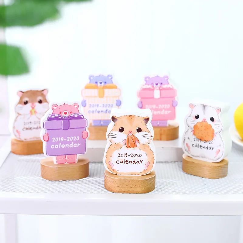 

2020 Cute Squirrel and Rainbow Bear wooden Plug Desk Calendar DIY Table Coil Calendars Daily Schedule Planner 2019.09~2020.12