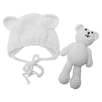 

Photography clothing newborn hat handmade doll woolen bear earmuffs baby photo wool toys