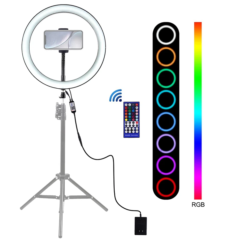 12 дюймов RGB светодиодный светильник-кольцо с регулируемой яркостью, видео светильник s с держателем для телефона, кольцевая лампа для фотостудии, для макияжа, прямая трансляция