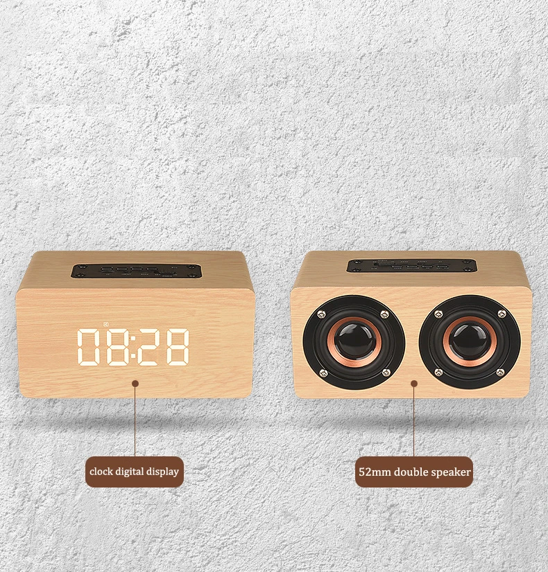 Деревянные беспроводные часы Подсветка настольные, декор дома Bluetooth динамик Fm радио будильник часы Поддержка Aux Tf музыкальный плейер с интерфейсом USB