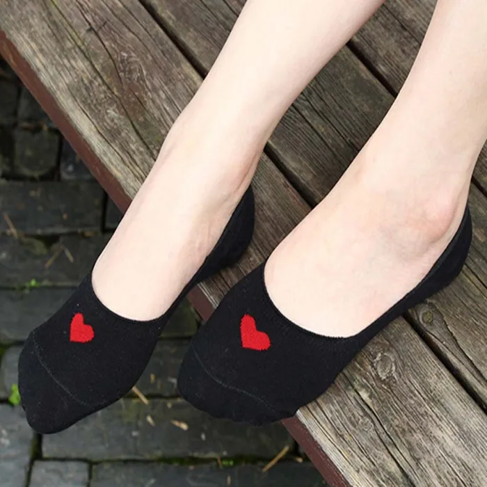 2 Pair Korean Spring Summer Women Invisible Socks Love Heart Non-slip Low Cut Comfortable Ladies Girls Boat Sock JS26