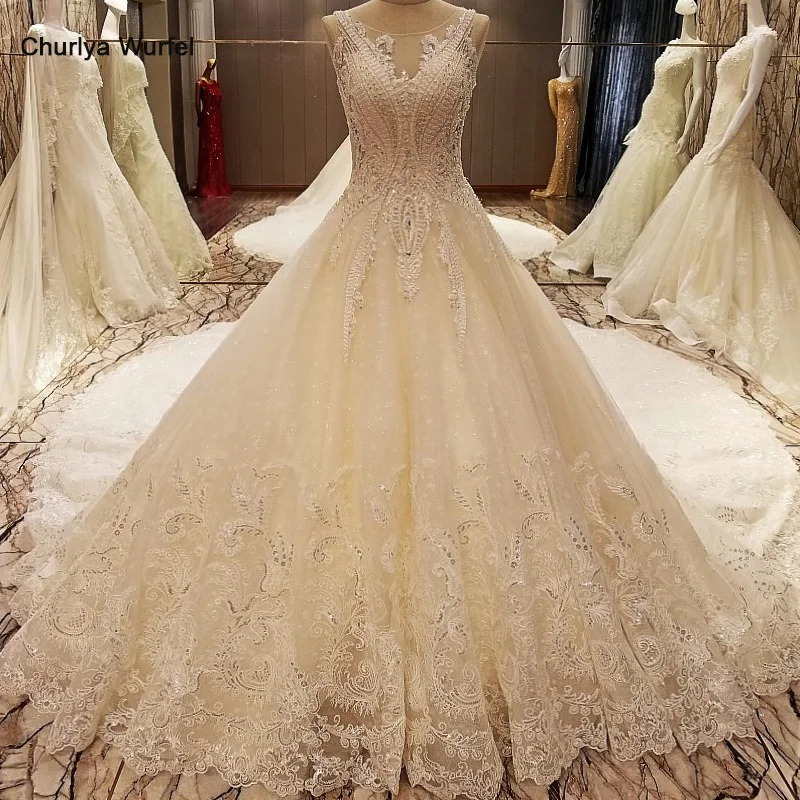 

LS79210 sexy weddings dress 2018 see trough back sleeveless ball gown mariage lace arab wedding gowns ivory real photos