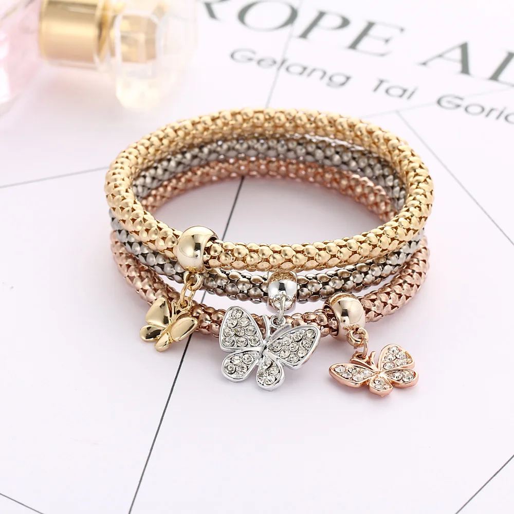 Bracelet Jewelry Tree of Life Crystal Owl Key lock Music Note Owl butterfly Heart Charm For Women 3Pcs/Lot