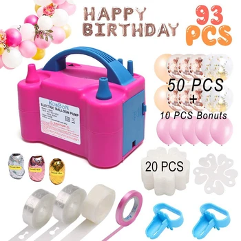 

1 Set Happy Birthday Ballons Decorations Baby Shower Party Supplies With Portable Electric Balloon Pump Plug Double Hole Nozzle