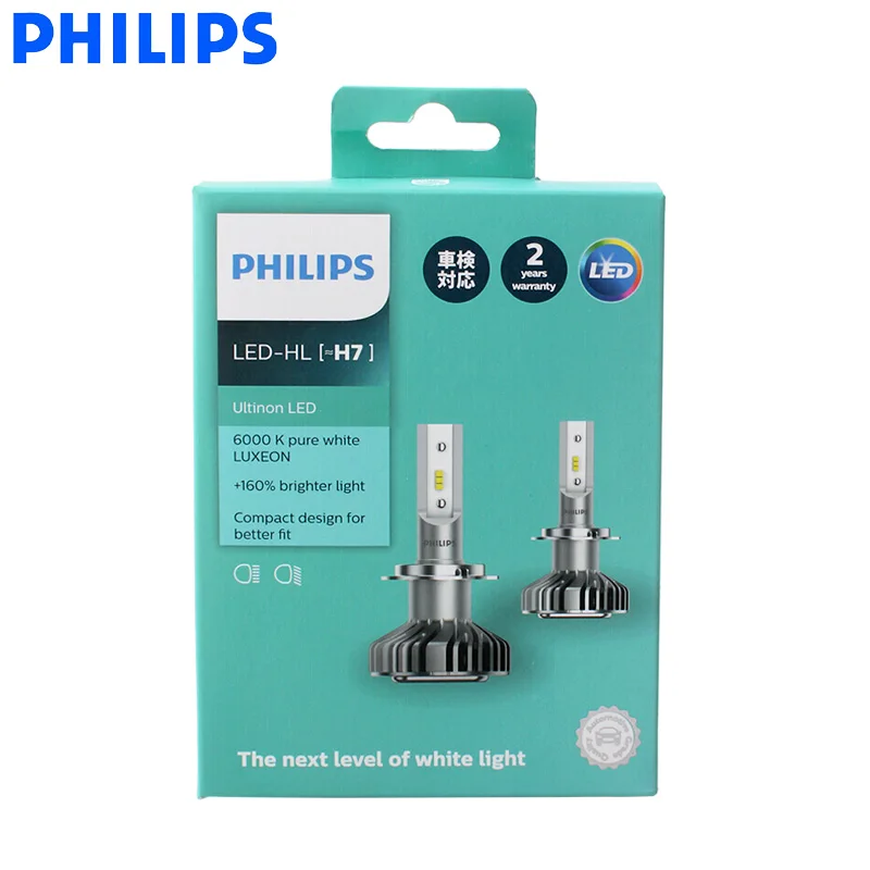 Philips светодиодный H7 Ultinon светодиодный автоматический головной светильник 6000K холодный синий белый светильник+ 160% ярче длительный срок службы автомобильные лампы 11972UL X2, пара