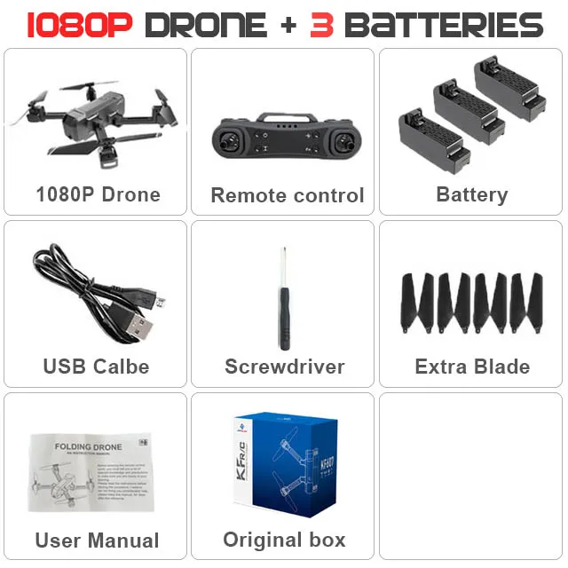 KF607 Дрон с FPV Wifi 4 K/1080 P HD Двойная камера оптический поток Квадрокоптер селфи складной мини Дрон VS SG106 visuo xs816 - Цвет: Origin box 1080P 3B