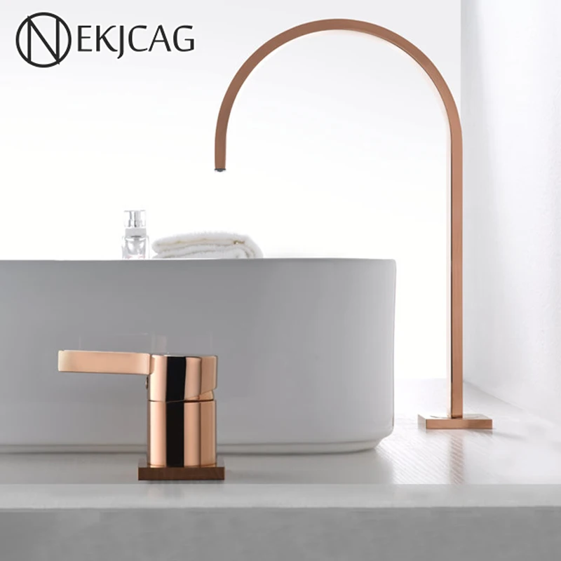 

Rose gold Basin Faucet Bathroom Deck Mounted Basin Faucet Sink Tap Dual Holes Water Tap Hot and Cold mitigeur salle de bain