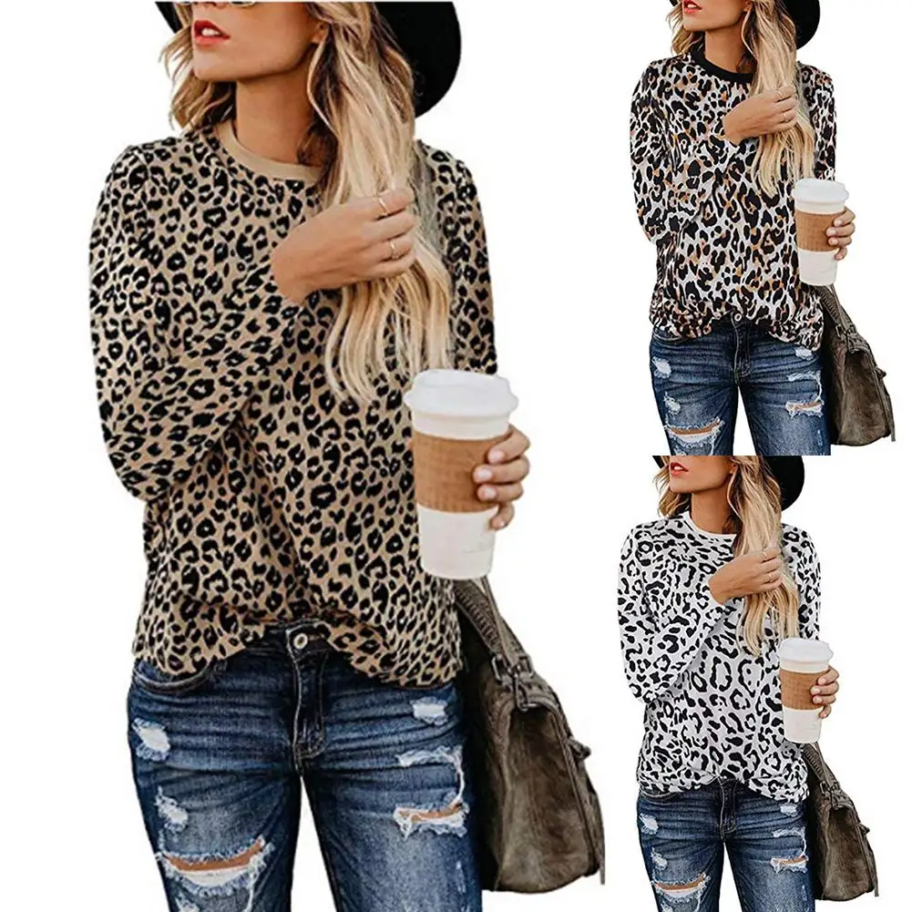 

Female T-shirt Tops Autumn Fashion Casual Women Leopard Print Round Neck Long Sleeve Blouse Top for Women Blouse Top