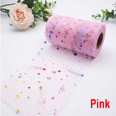 Pink 6 см* 25 ярдов Радужный красочный Тюль с блестками в руллонах Звезда Сетка из сетчатого материала катушка Кружевная Ткань Свадебный декор "сделай сам" - Цвет: Pink