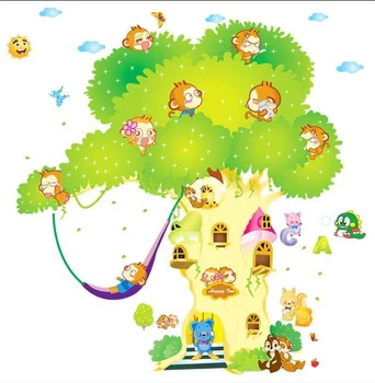 

Wall Sticker Children's Room Kindergarten Living Room Bedroom Large Background Cartoon Tree Removable Wall Sticker