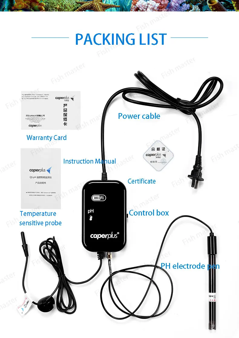 110-240V Caperplus Aquarium Q2 PH Temperature TDS 3 in 1 Intelligence Monitor Detector WIFI APP PH Digital Monitor Fish Tanks water quality meter