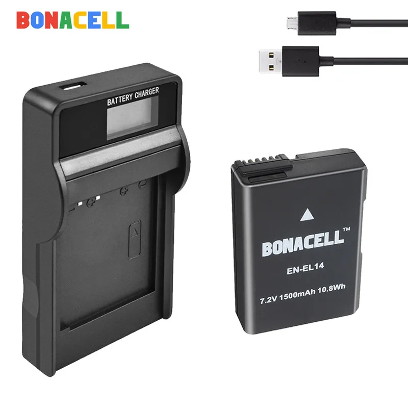 BONACELL 7,4 V 1500 мА/ч, EN-EL14 ENEL14 RU EL14 Камера Батарея+ USB Зарядное устройство для Nikon D5200 D3100 D3200 D5100 P7000 P7100 MH-24 - Цвет: 1 battery Charger