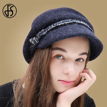 

FS 2020 New Style Wool Women Berets Winter Autumn Knitted Hats Female Casual Upset to Keep Warm Peaked Cap Adjustable Size