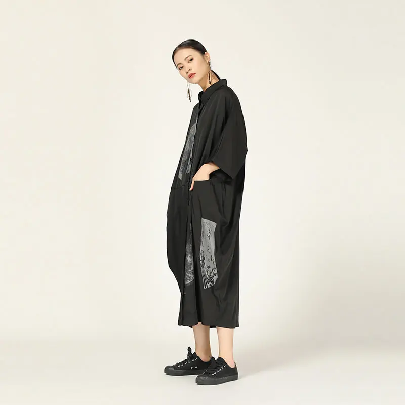 XITAO плюс размер лоскутное платье миди с принтом женское элегантное Плиссированное хлопковое льняное платье с карманами Осенняя Новая мода GCC1720