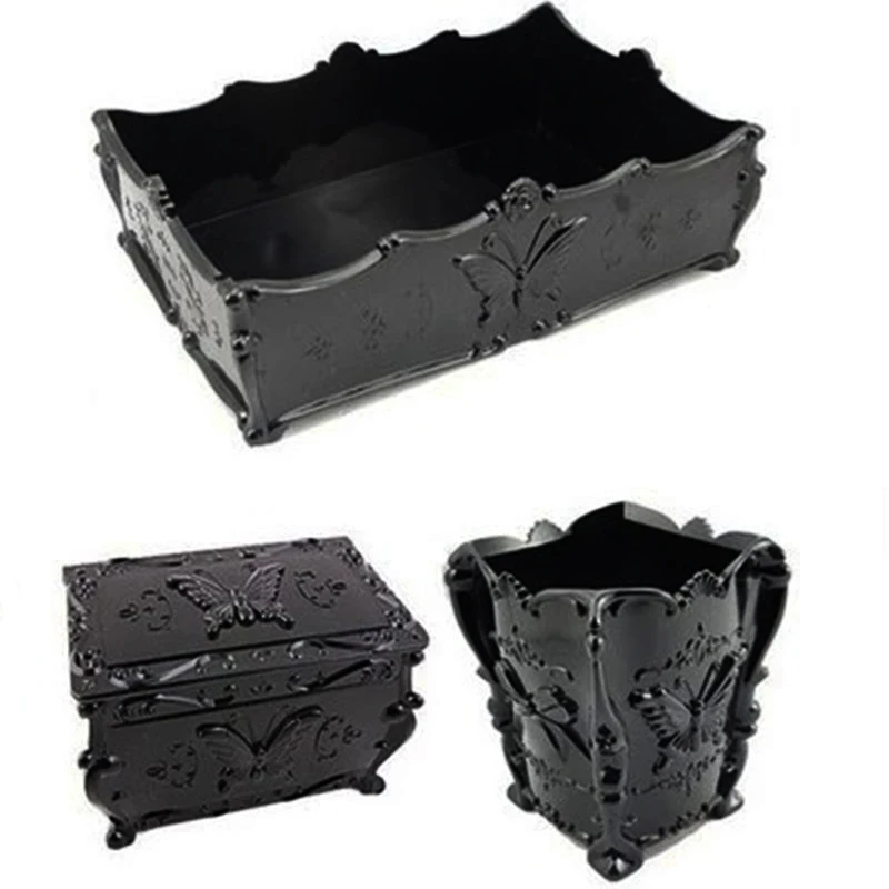 

Retro Acrylic Butterfly Carved Desktop Cosmetic Storage Organizer Set Clear Jewelry Lipstick Brush Container Makeup Box Case
