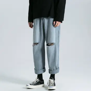 

2020 Men's Cowboy Casual Pants Black/blue Color Loose Baggy Homme Classic Cargo Pocket Jeans Biker Denim Trousers Size S-2XL