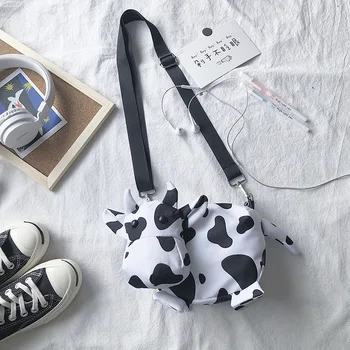 

Harajuku Style Small Cartoon Bag Female 2020 New Fashion Oxford Cute Shoulder Bag Black White Cow Shoulder Messenger Bag
