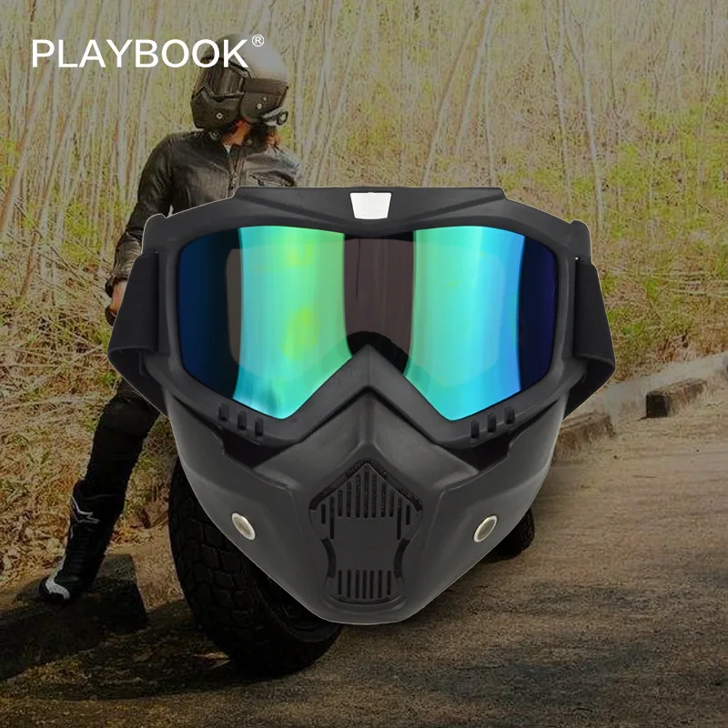 Motorcycle Goggles Mask- Goggles Mask, Road Riding UV Motorbike Glasses with Dustproof Mask, Cool Helmet Glasses Windproof