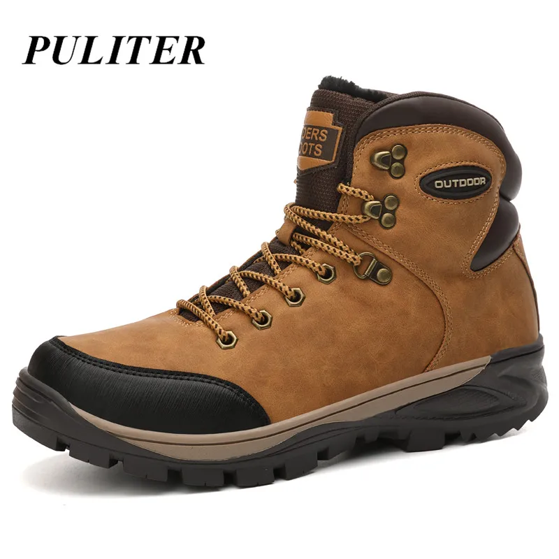 

New Warm Men Boots Winter Waterproof Ankle Boots Fashion Boots Outdoor Plush Working Snow Boots Men's Shoes Big Size Bot PUTILER