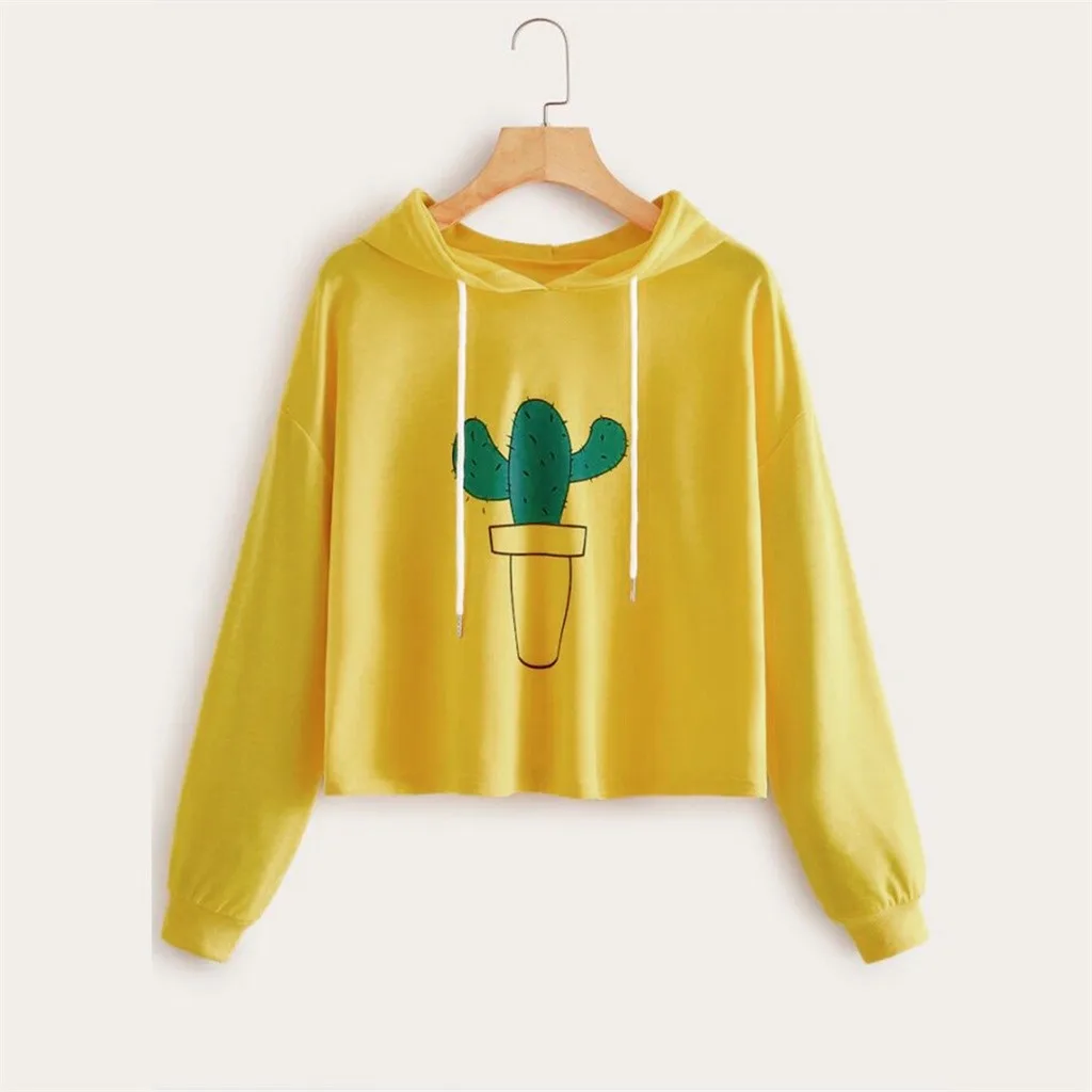 Jaycosin 2019 Fashion Autumn Women Loose Cactus Print Sweatshirt Stylish Long Sleeve Comfortable Casual Pullover Blouse 104#10