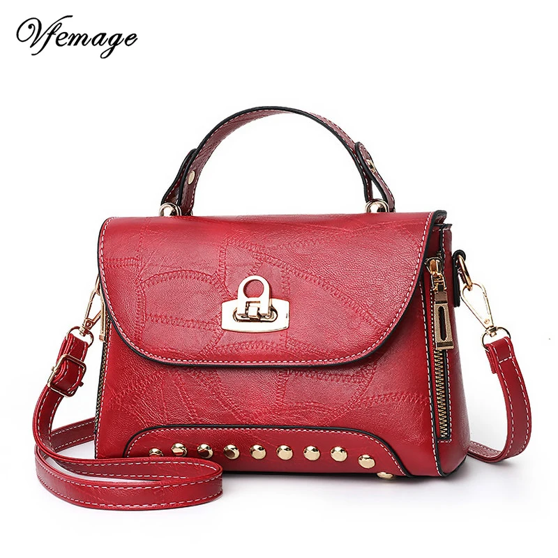 

Vfemage Women Crossbody Bag Rivet Small Leather Bags Female Handbag Famous Brand 2019 Lock Shoulder Messenger Bag Sac A Main