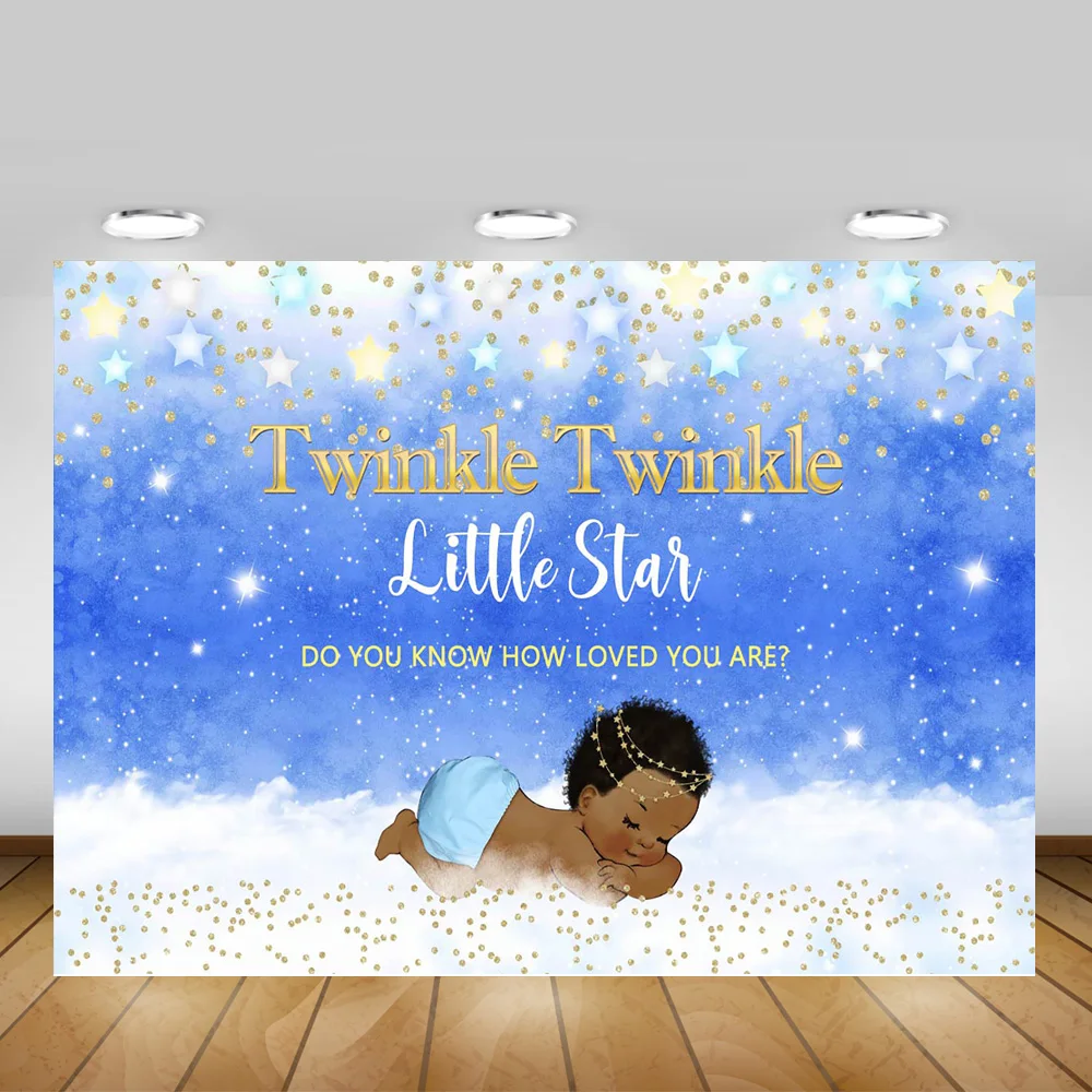Little Star Gender Reveal Backdrop Newborn Baby Birthday Party Banner Photo Background Blue Twinkle Stars Ethnic Prince | Электроника