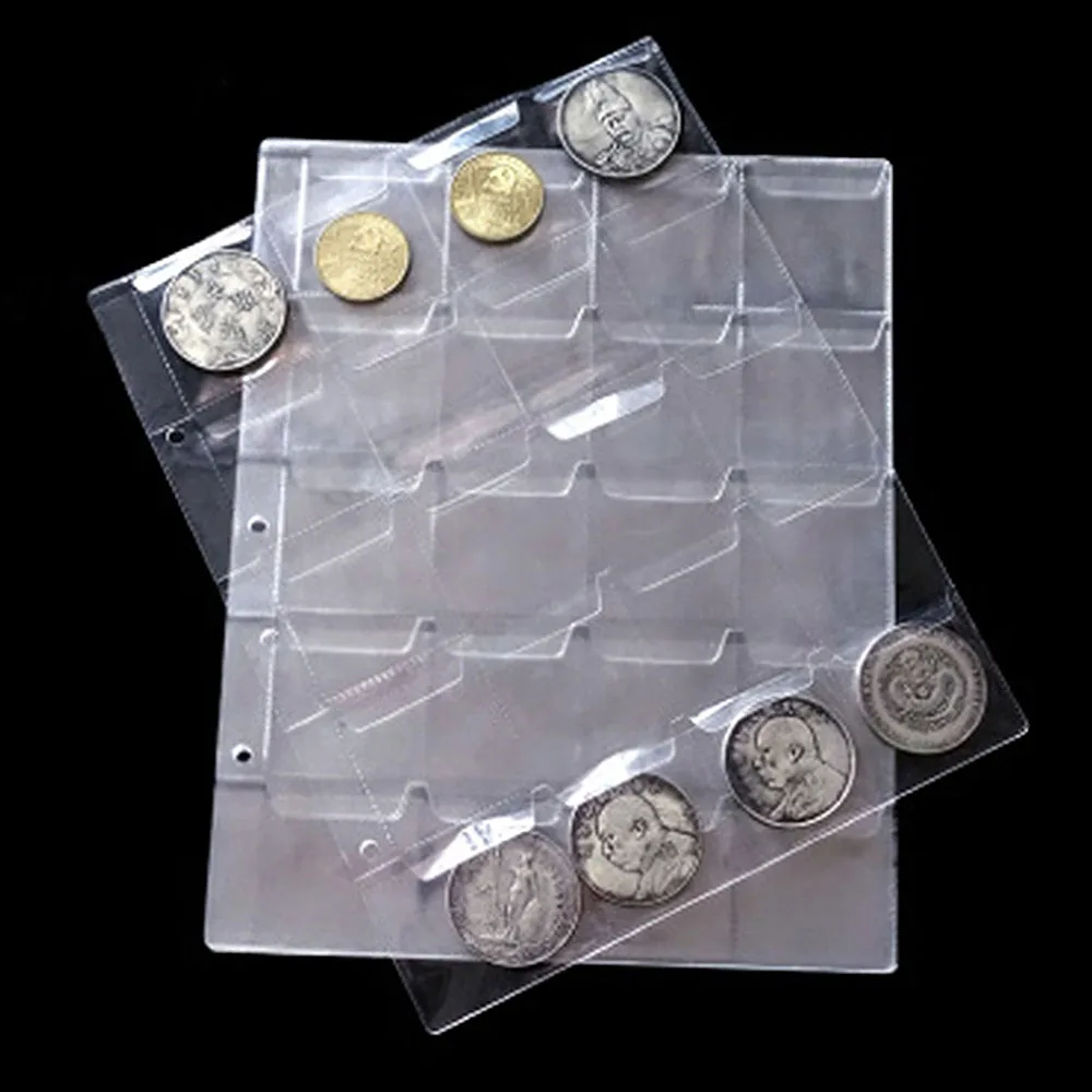 15 Sheets Plastic Coin 9-Hole 5 Sizes Pocket Pages Standard Coin Currency Money Pocket Inserts Collecting Sleeves for Coin Stickers Currency Badges Stamp and Other Collection Storage Supplies 