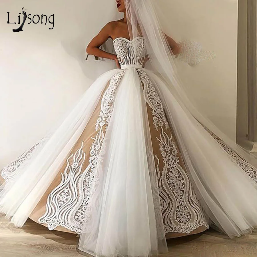 

2019 Romantic Lace Lush Bridal Dresses Puffy Ball Gowns Sweetheart Off The Shoulder Wedding Gowns Robe De Mariee