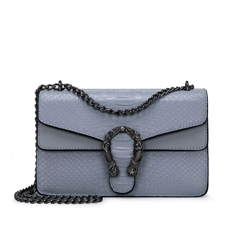 Модная брендовая женская сумка из искусственной кожи аллигатора, дизайнерская сумка через плечо с цепочкой, женская сумка - Цвет: Gray L