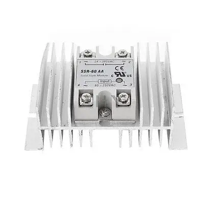 

AC-AC 80-250V 24-380V 60A 4 Screw Terminal 1 Phase Solid State Relay w Heatsink