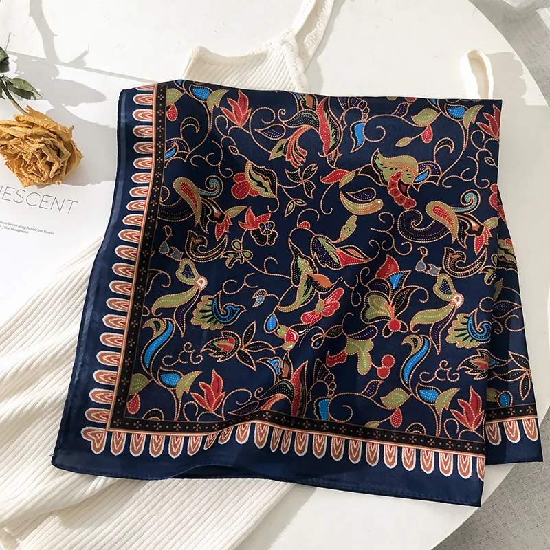 

Retro navy printed square scarf in spring 2020 South Korean silk scarf women's multi-functional and versatile scarf hairband