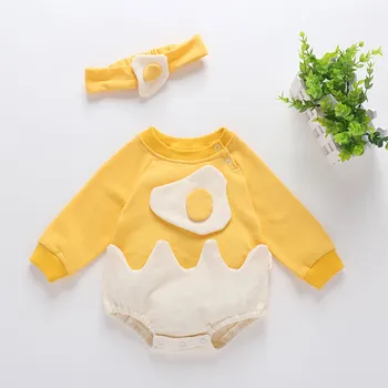 

bodysuit Toddler Baby Kids Girls Boys Eggs Patchwork Romper Bodysuit Hairband Clothes for newborns