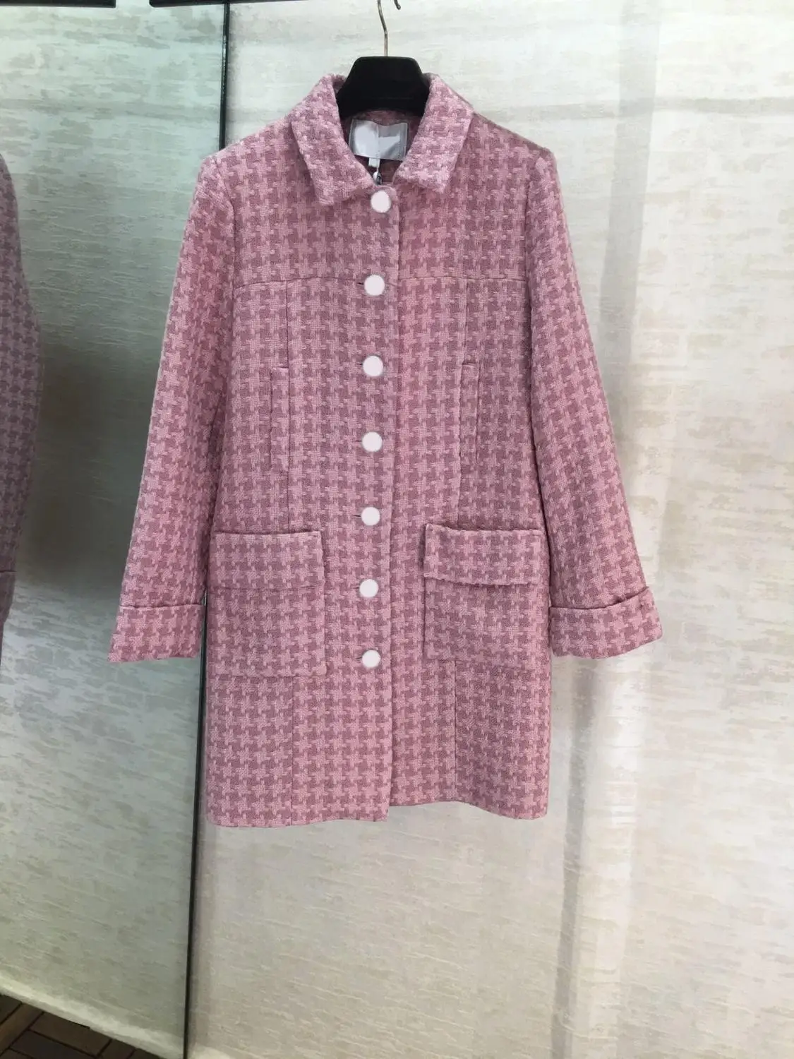 106380 Новое Женское зимнее розовое теплое длинное пальто из полиэстера