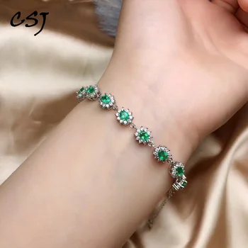 

CSJ Luxury Elegant Natural Emerald Bracelet Sterling 925 Silver Fine Jewelry For Women Lady Engagement Wedding Party Gift