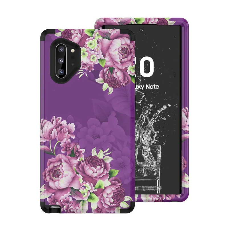 Чехол для телефона с цветами пиона для samsung Galaxy Note 9 10 Plus S10 S9 Plus Armor Case роскошный гибридный противоударный жесткий чехол 3 в 1 - Цвет: Фиолетовый