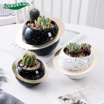 

Universe Planet Black and White Flower Pot Small Ceramic Pots Creative Succulent Plant Pot Desk Mini Bonsai Pot Cactus Planter