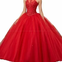 Иллюзия Бисероплетение Бальные платья бальное платье Холтер Аппликация Тюль Пром вечерние платья длиной до пола открытая спина свадебное платье