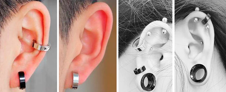 

1 Piece Fashion Punk Style Titanium Steel Mens Women Round Ear Clip On No Piercing Black Sliver