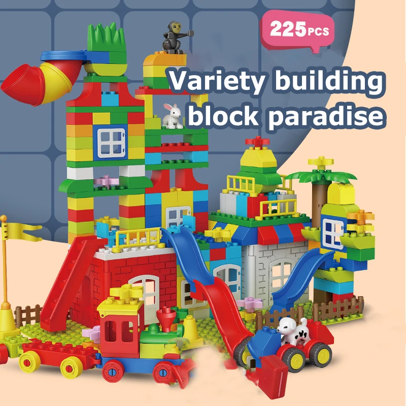 

225pcs Big Size Building Blocks Compatible Duploed Creative DIY Funnel Slide Blocks Marble Race Run Bricks Toy For Children Gift