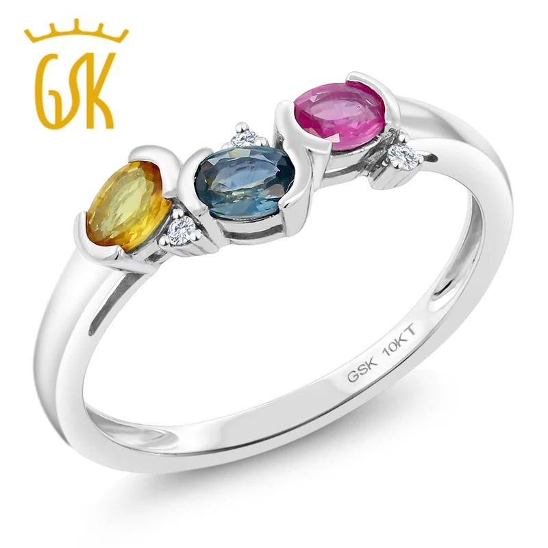 Женское кольцо GemStoneKing однотонное из белого золота 10 к с натуральным розовым
