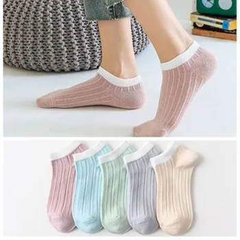 

5 Pairs Cotton Socks Autumn and Winter Women Short Peds Colorful Special Comfortable Knitted Girls Casual Liners for Boots