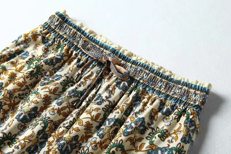 Винтажная шикарная Женская юбка в стиле хиппи с цветочным принтом павлина, высокая эластичная талия, Пляжная богемная юбка, Женская Макси-трапециевидная юбка в стиле бохо