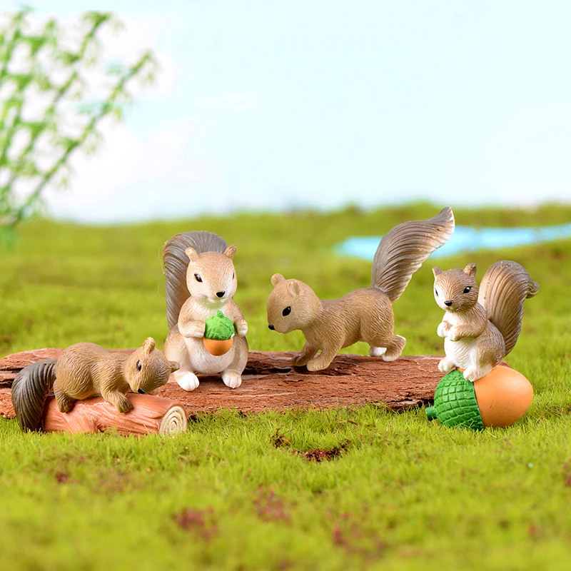 1 Set Squirrel Horse Pig Penguin Camel Figurines Miniatures Fairy Garden Gnome Moss Gift Resin Crafts Home Decoration Gnome