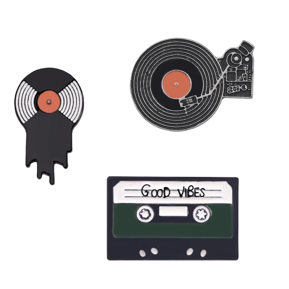 

DJ Vinyl Record Player badge Punk Music Lovers Enamel Pin Good vibes tape brooch Lapel pin Jeans shirt Cool Gothic Jewelry Gift